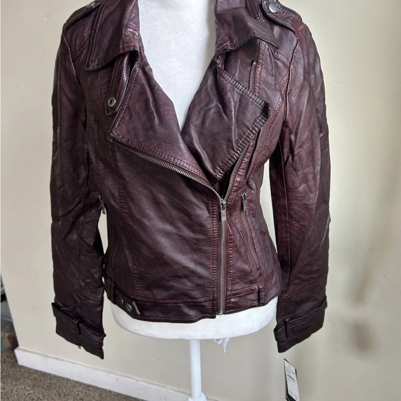 Blanc Noir Women’s M Moto Jacket Vegan Faux Leather Full Zip Pockets Purple NEW - Picture 8 of 15
